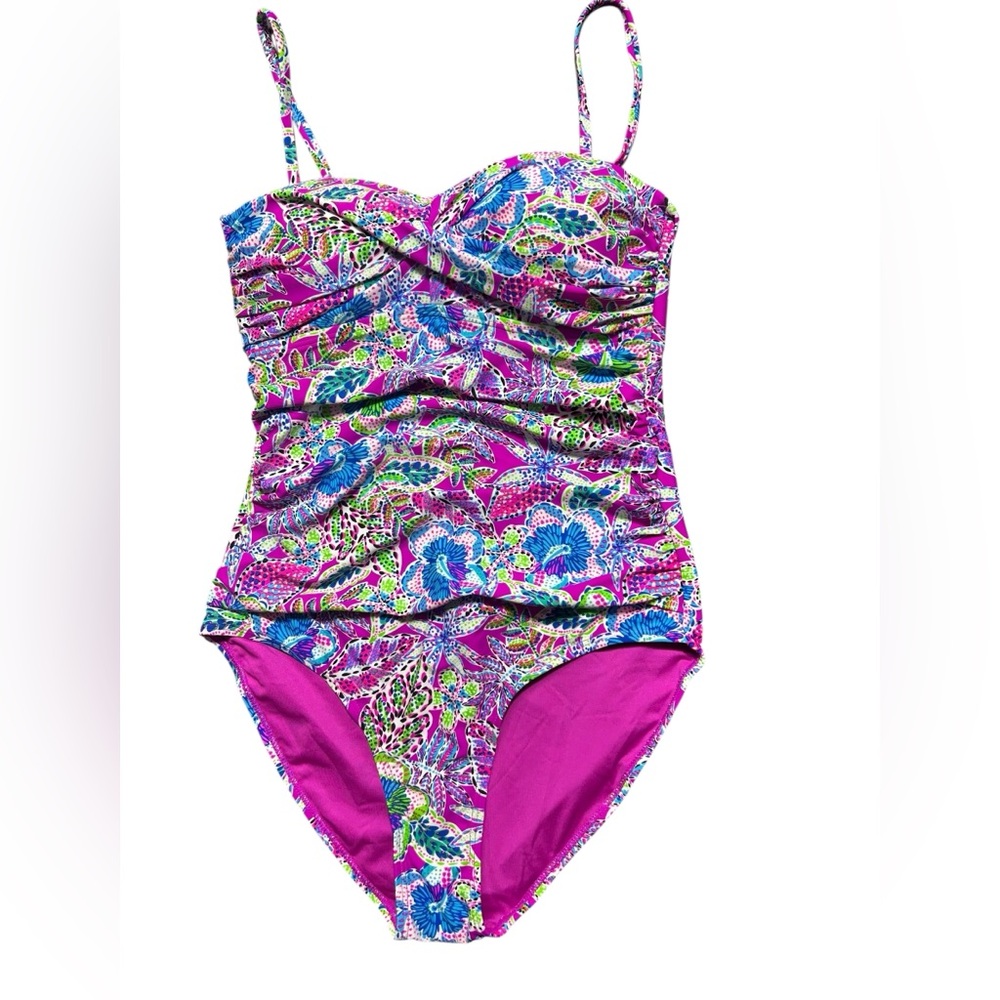 STELLA PARKER women’s flower power detachable straps bandeau one piece swimsuit